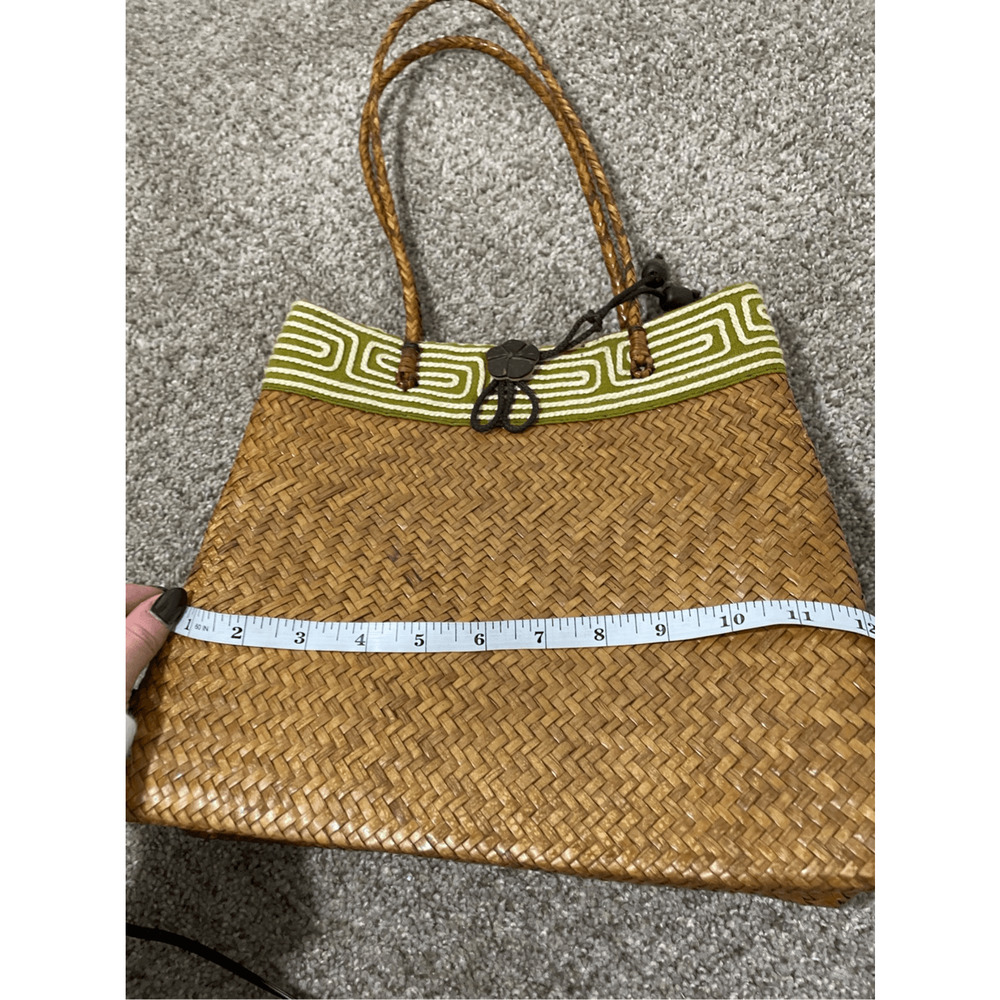 Woven Straw Women's Small Floral Earthly Bohemian Tote Eclectic Vintage Hippie - Picture 7 of 9